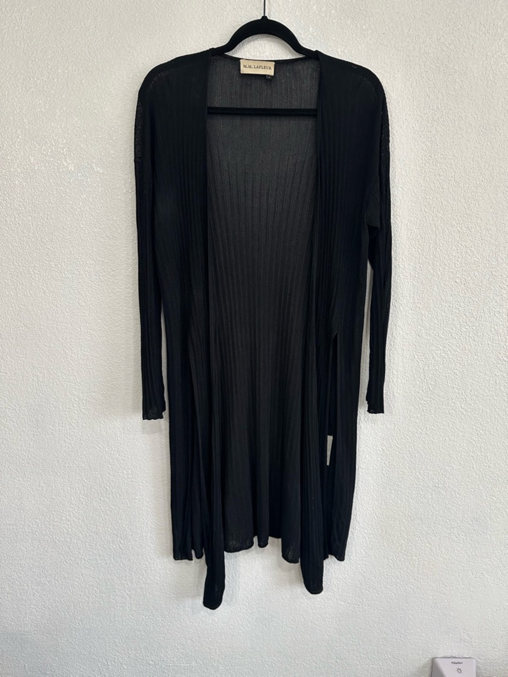 M.M. LAFLEUR The Graham Kimono Cardigan Black Textured Ribbed Knit Sz Large EUC